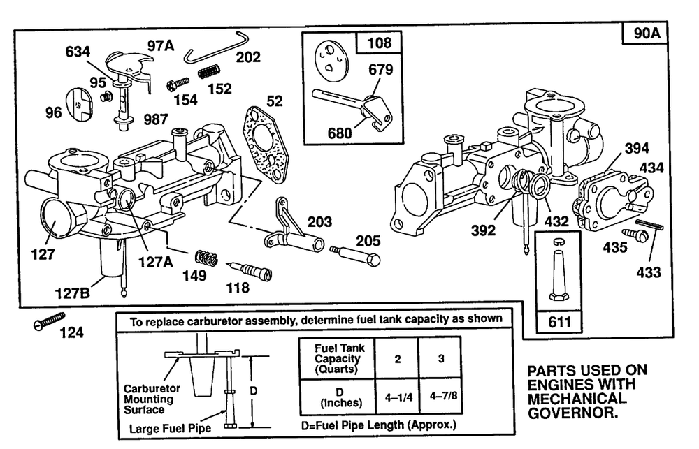 Mech. Govenor Carburetor Assembly Diagram and Parts List for 80232-2937-01  Briggs and Stratton Engine